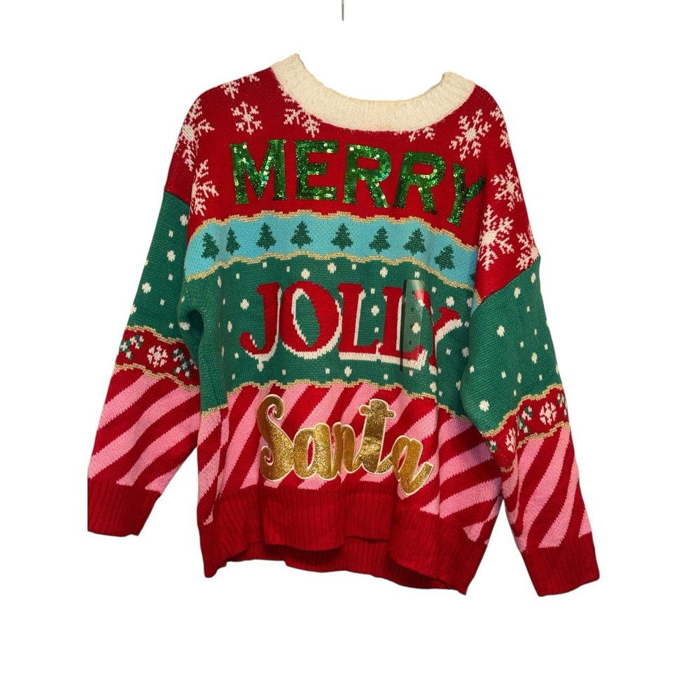 33 Degrees Festive Holiday Sweater Merry Jolly Santa Medium‎ Oversized New